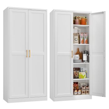 Polup 71" Metal Pantry Storage Cabinet with 2 Doors and Adjustable Shelves, Tall Freestanding Steel Cupboard for Kitchen, Garage, Laundry, Home