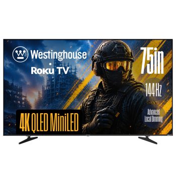 Westinghouse 75 Inch Mini LED 4K UHD Roku Smart TV Max, Native 144Hz Refresh Rate, VRR & ALLM Gaming, QLED Quantum Color, Dolby Vision HDR, Local Dimming, MEMC Motion, HomeKit
