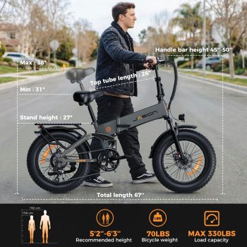 Jasion X-Hunter Electric Bike for Adults with Rear Basket, 750W Motor Electric Bicycle with 48V 13AH Removable Battery, 20" x4.0 Fat Tire Folding Ebike, Full Suspension, 7-Speed Bicycles