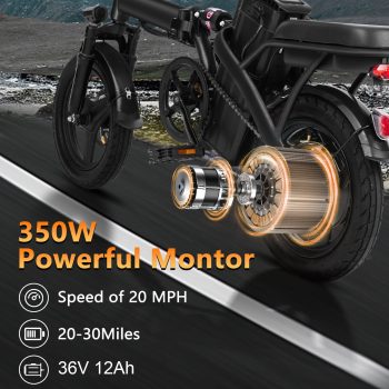 Electric Bike, 18 Mph Electric Bicycles, 350W Motor Foldable Ebike, 14" Tire E-bike for Adults, 36V 12Ah Battery, 15° Uphill, UL2849 Certified, 25 Miles PAS Range