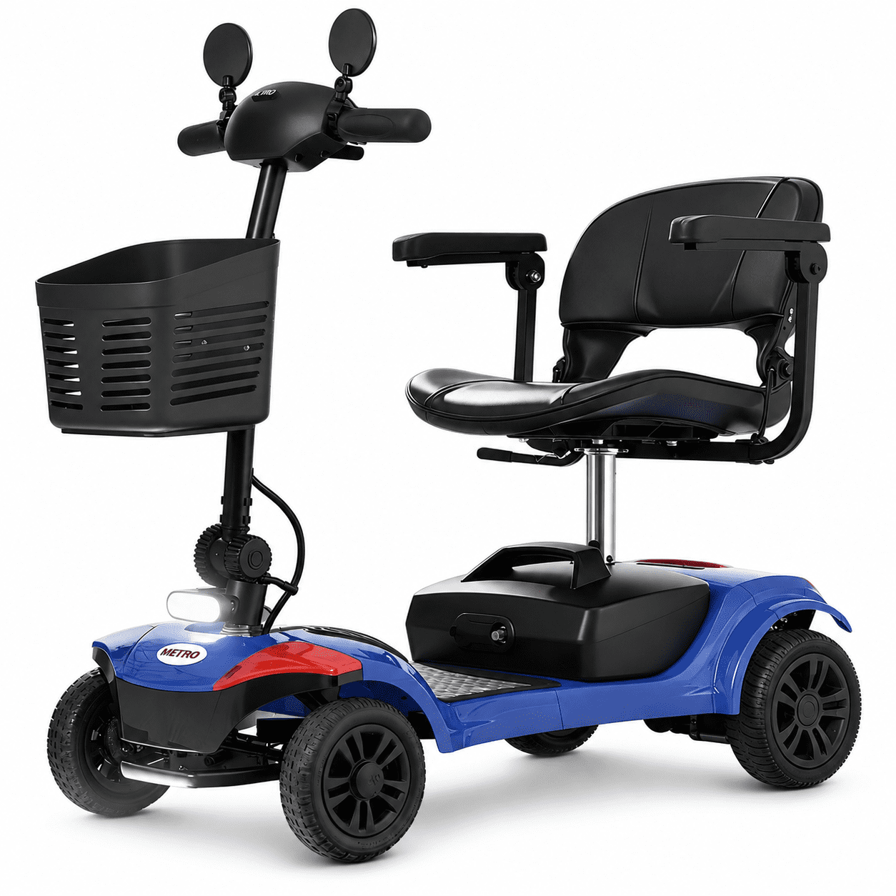 Mobility Scooter for Seniors, Segmart 4-Wheel Electric Mobility Scooter with 360° Swivel Seat, Anti-Tip Wheels, Detachable Battery, USB, LED Light, 300 lb Capacity, Blue