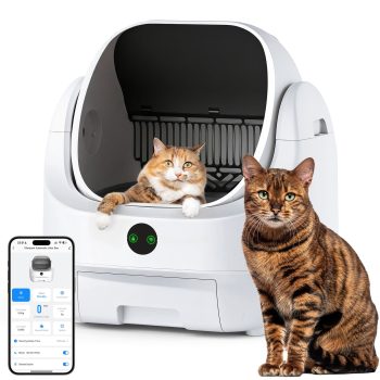Open-Top Automatic Litter Box, Odor Control, Self Cleaning Litter Box with App Control, Safety Sensor, with Trash Bags Waterproof Litter Mat