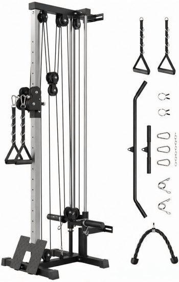 Dual Pulley Wall Mount Cable Machine for Home Gym, LAT Pulldown & Crossover Station with 18 Adjustable Positions, 400LB Capacity Multifunctional Strength Training Equipment