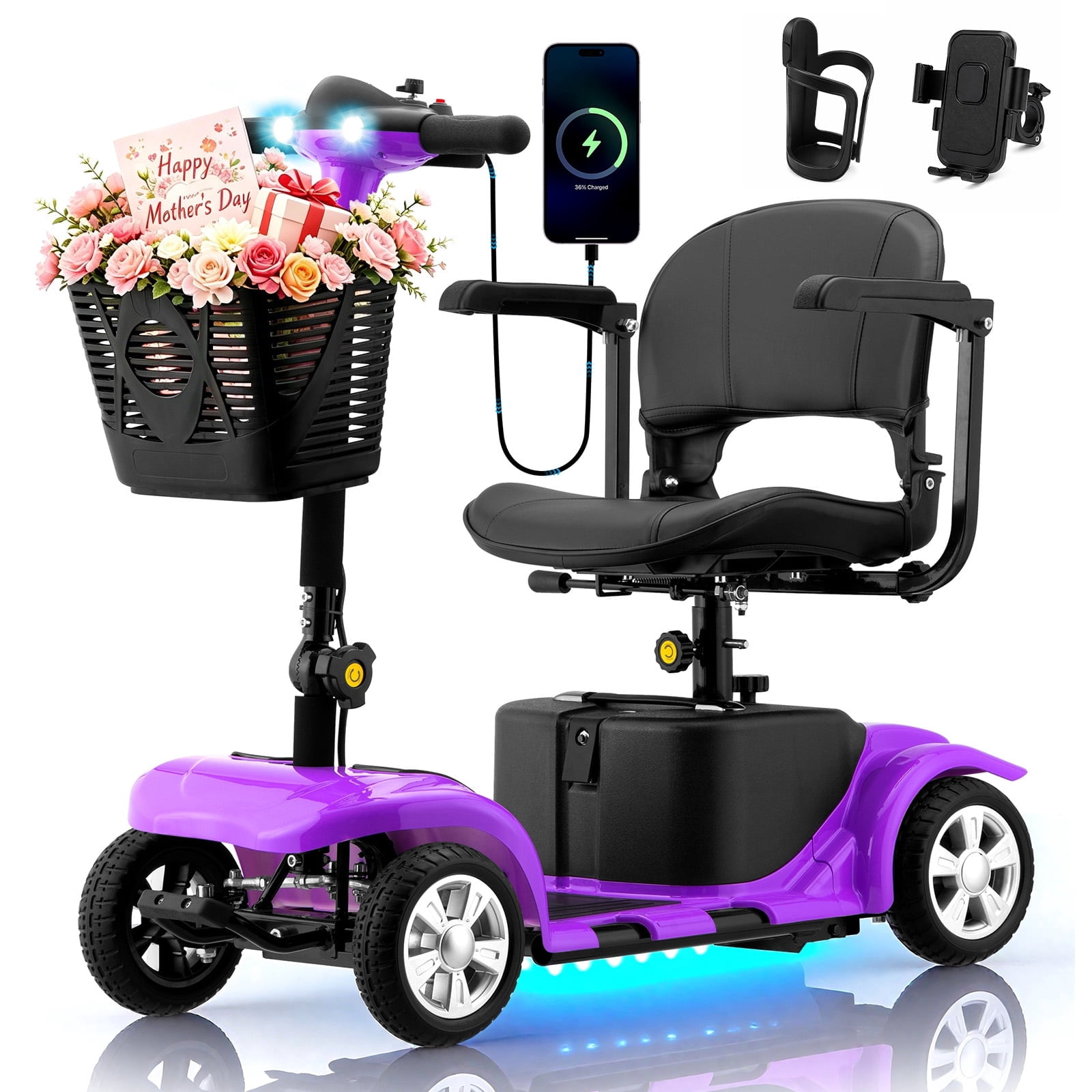 Arshin Upgrade 4 Wheels Mobility Scooter with Removable Battery,Compact Heavy Duty Mobile for Travel,Foldable Powered Wheelchair for Adult,300lbs