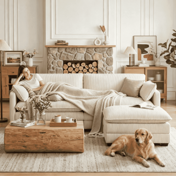 70'' Loveseat with Ottoman for Living Room, Noelse L Shaped Cloud Couch with Washable Cover and Pillows, 2 Seater Small Sectional Sofas for Apartment, Corduroy