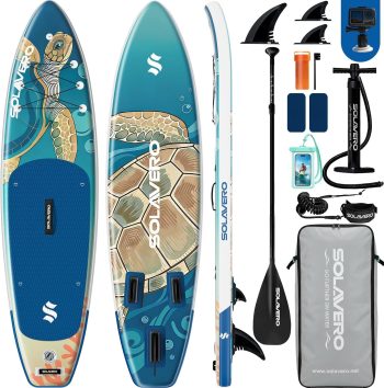 SOLAVERO Inflatable Stand Up Paddle Board with SUP Accessories, Anti-Slip EVA Deck, 11'×33" Blow Up Paddle Board Adults & Youth