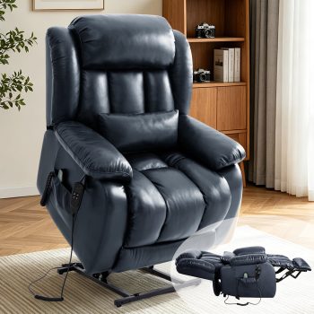 TEKAMON Infinite Position Lift Recliner Chair for Elderly with Heat Massage and Extended Footrest Lay Flat Sleeping Leather Dual Motor Power Lift Chair for Living Room ()