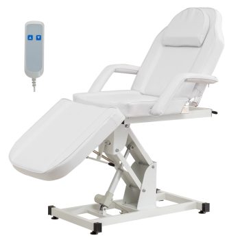 Electric Folding Salon Bed, Heavy Duty 440LBS Massage Table, Remote Control Adjustable Height PU Leather Facial Bed for Tattoo, Waxing, Spa, Medical White