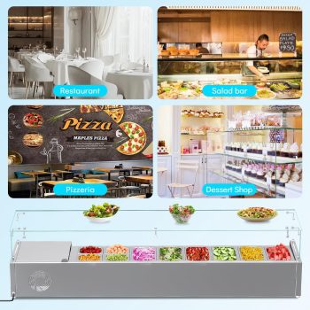 Commercial Countertop Refrigerated Condiment Station 48" for Sandwich & Salad Prep, Restaurant, Buffet, Food Truck, Salad Bar