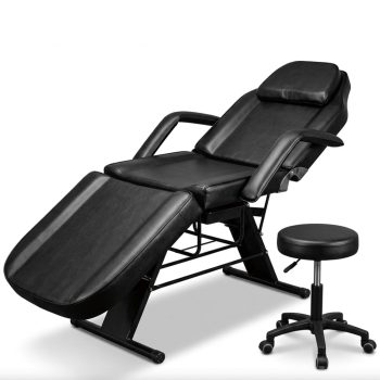 All-in-One Spa Massage Table Premium Facial Bed Adjustable Tattoo Chair 330lbs Massage Bed with Free Mobile Stool for Lash Microblading Black