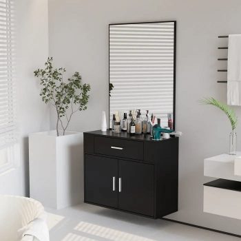 Ktaxon Wall Mount Salon Station with Mirror, Hair Styling Barber Station, Black