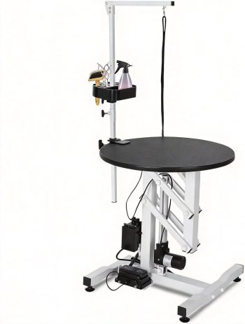 24 Inch Electric Dog Grooming Table, 360 Degree Rotating Non Slip Surface with Adjustable Arm and Tool Organizer for Home or Salon Use