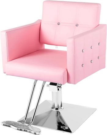 Pink Salon Chair for Hair Stylist, Height Adjustable Hydraulic Barber Chair 360 Degree Swivel, Beauty Spa Styling Hairdressing Braiding Chair for Women