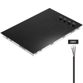 KFFKFF Electric Range, 30" with 4 Elements, Inset 7200W Ceramic Cooktop, Glass Surface, Dial Adjustments, 11 Temperature Settings, 220-240V, Direct Wiring Required