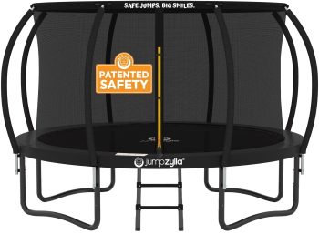 JUMPZYLLA Trampoline Outdoor with Enclosure and Ladder, ASTM, 12 ft, Black