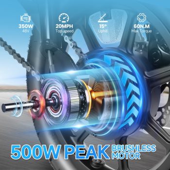 Gocio 14" Electric Bike for Adults, Foldable Electric Bicycles with 48V/7.8Ah Battery for Teens, Peak 500W City Commuter Cruiser Women Ebikes,E bike One-Piece Tire UL2849 Certified