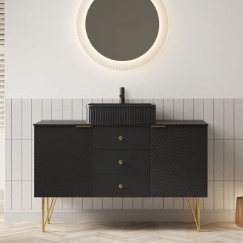 FFZ 48 inch Freestanding Bathroom Vanity with Sink, 3 Drawers and 2 Doors, Black