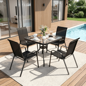 Arlopu 5-Piece Outdoor Patio Dining Set with Square Table & 4 Textilene Chairs