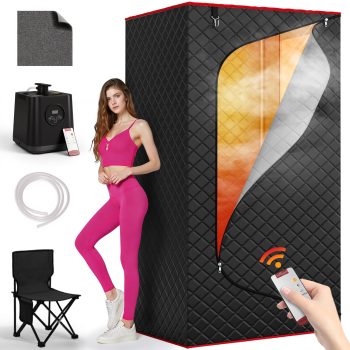UrbanSync Portable Steam Sauna Tent, 1-Person Full Body Home Sauna Box, Indoor Spa, 3L 1200W Steam Generator, Remote Control, Timer, Folding Chair