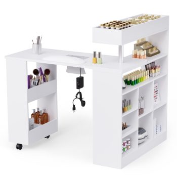 Ktaxon Manicure Table, L-Shaped Nail Desk with Dust Collector Reversible Rotating