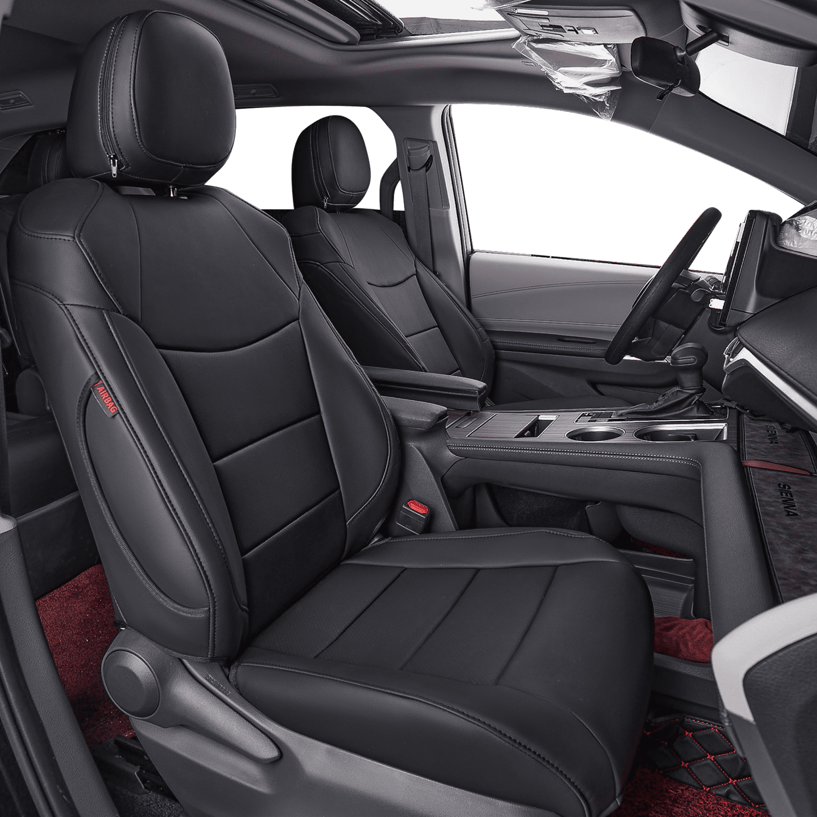 coverdream Sienna Seat Covers Custom Fitr 2021-2026 Toyota Sienna LE/XLE (8-Passenger),2nd Row Bench w/Removable Middle Seat Waterproof Leatherette(Full Set,Black)