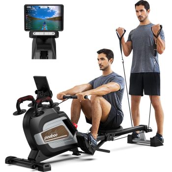 Pooboo Row Machine Adjustable 14 level Magnetic Resistance Rowing Machine Indoor Silent Fitness Equipment Rower with Transport Wheels & LCD Monitor for Home Gym Weight 350 lbs