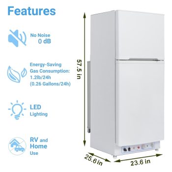 Smad 6.1 Cu.Ft Propane Refrigerator Off Grid 2 Way RV with Freezer for Cabin Boat 110V Gas Fridge White