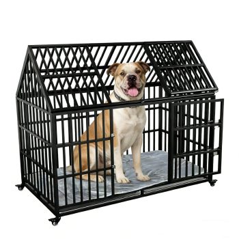 Large Heavy Duty Dog Crate with Mat, 54 Escape Proof Dog Cage Kennel with Double Door, Extra Large Crate Indoor for Large Dogs
