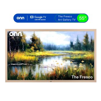 onn 55" The Fresco Art Gallery 4K UHD Google TV with Gemini , Golden Brown Frame and Mounting Kit