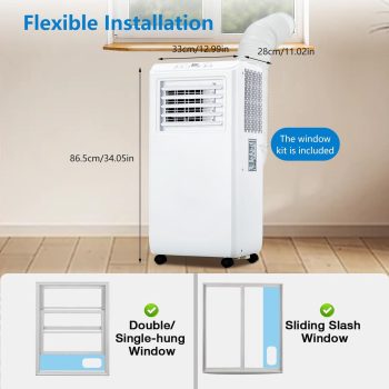 10,000 BTU Portable Air Conditioner 3-in-1 Cooling, Fan & Dehumidifier Quiet 50dB Operation, Remote Control, 24H Timer, Window Vent Kit Cools Rooms up to 450 Sq.Ft Ideal for Home, Bedroom