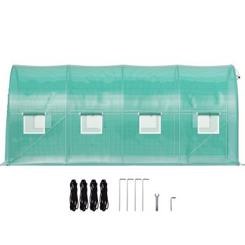 KFFKFF Walk‑In Tunnel Greenhouse Galvanized Steel Frame 15 x 7 x 7 ft Green