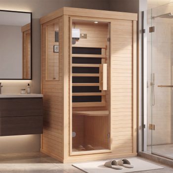 BaPiPro Infrared Sauna, 1-Person Home Far Wood Sauna, Canadian Hemlock Dry Sauna Spa Room with Low EMF Carbon Fiber Panels, Indoor Sauna with LED Light & Bluetooth Speaker