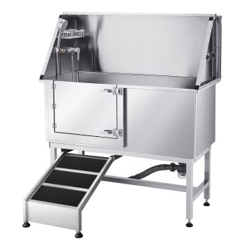 Dog Washing Station 50 inch, Stainless Steel Pet Grooming Tub with Ramp & Filter, Left Door - Large & Medium Breed Dog Bathtub