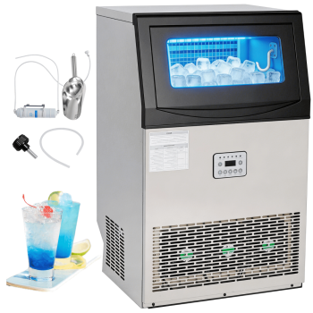 Commercial Ice Maker Machine, 110 Lbs/24H with 33 Lbs Storage, 50 Cubes, Under Counter/Freestanding Ice Makers, Stainless Steel