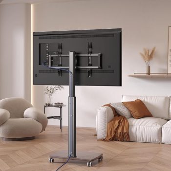 Mobile TV Stand for 32-85 Inch TVs – Rolling Floor TV Cart with Height & Swivel Adjustment, Wood Base, Lockable Wheels & Cable Management (Black)