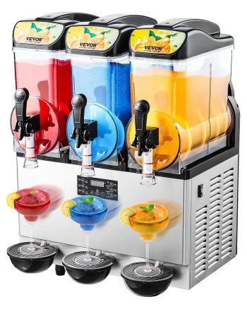 VEVOR Commercial Frozen Drink Maker, 15Lx3 Triple Tank Slushy Machine, 180 Cups Stainless Steel Margarita Smoothie Frozen Drink Machine, Slushie Maker