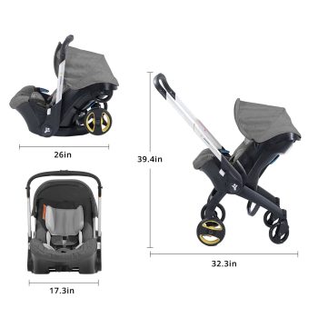 AFSH Baby Stroller, Lightweight Foldable Newborn Travel Carrier Stroller, with 3 Modes, Adjustable Handle, 5-Point Safety Harness, Gray