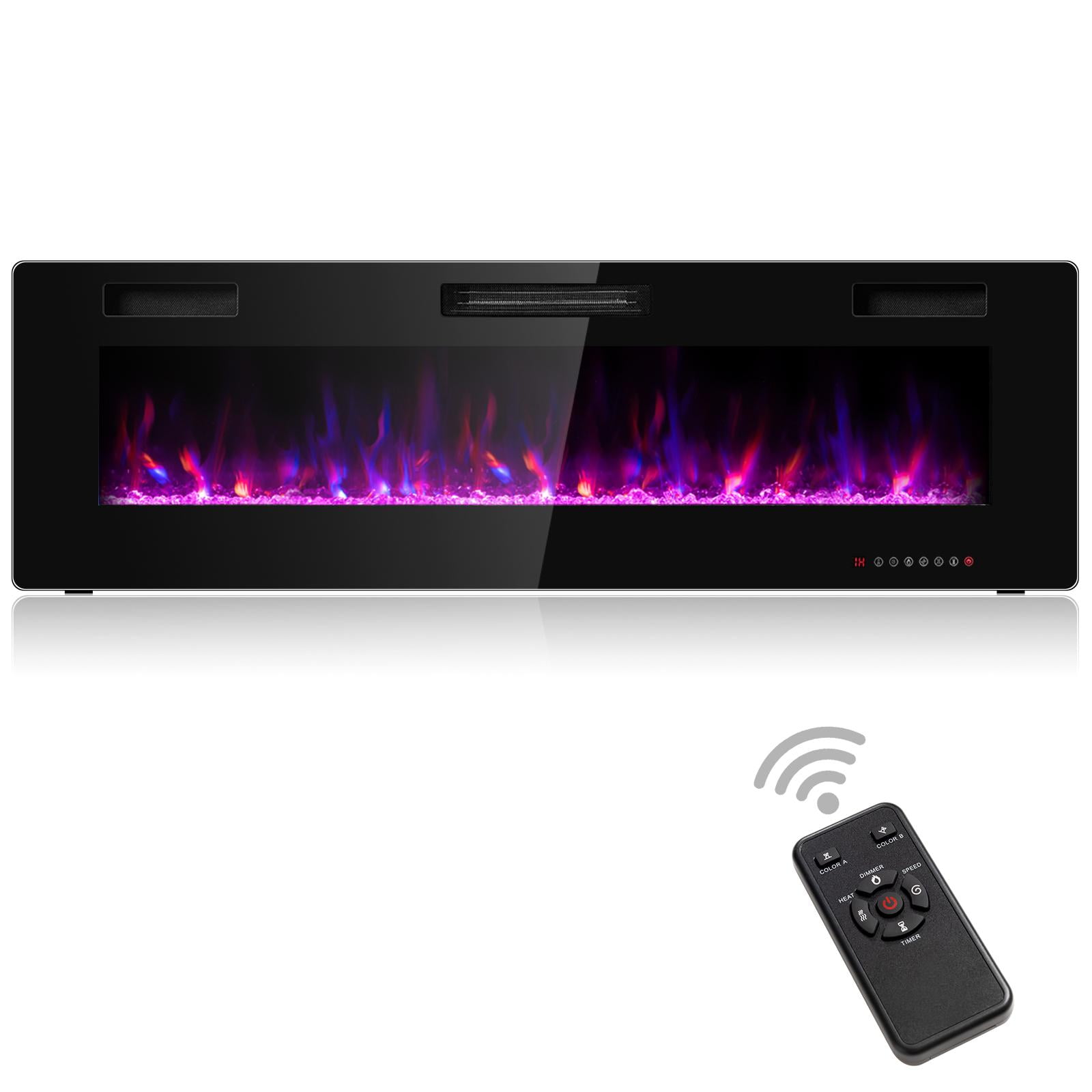 60” Electric Fireplace Insert, 750W/1500W LED Fireplace w/Remote Control, 8H Timer & 12 Flame Colors, Wall Mounted Fireplace, Fireplace Heater, Recessed Electric Fireplace for Home RV