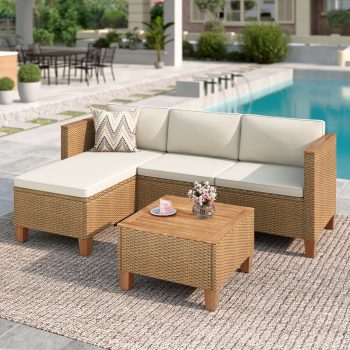 MF Studio -Piece Patio Furniture Conversation Set, Weather-Resistant Wicker Outdoor Sectional Sofa Set with Table & Cushions, Small Balcony & Porch Friendly
