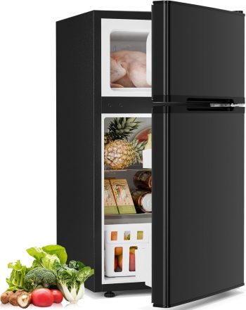 FREE VILLAGE 3.2 Cu.Ft Mini Fridge with Freezer,Compact Mini Refrigerator with Double 2 Door,Adjustable Temperature,Full Size for Home,Kitchen,Dorm,Apartment,Retro