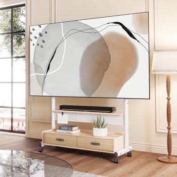 FITUEYES Universal Rolling TV Stand Height Adjustable for 70-100 inch TVs with Storage space