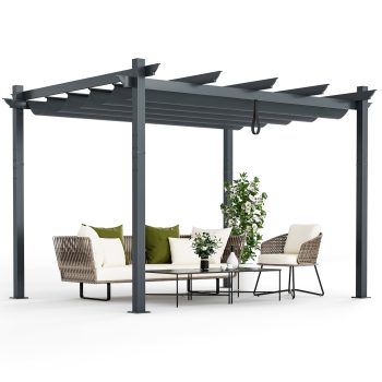 Costway 10x12ft Outdoor Aluminum Retractable Pergola Canopy Shelter Grape Trellis