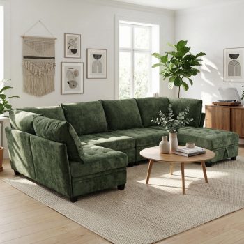 Advwin 5-Seater Oversized Modular Sectional Sofa with Storage Under Each Seat & Ottoman, Modern Chenille Sectional Couch Sleeper with Extra Wide & Deep Seats for Living Room
