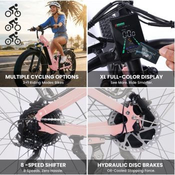 ESKUTE C300 750W Electric Bike for Adults, 48V 20.8Ah Battery, 20MPH, 80 Miles Range, 26"x4.0" Fat Tire Step-Thru Ebike, Full Suspension Electric Bicycle, 8-Speed, UL2849