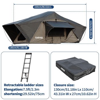 Rooftop Tent Soft Shell, Easy Setup Roof Top Tent with Telescopic Ladder & LED Light, Waterproof UV Resistant 4-Season Design for 2-3 Person Camping on Truck, SUV, Van, Trailer