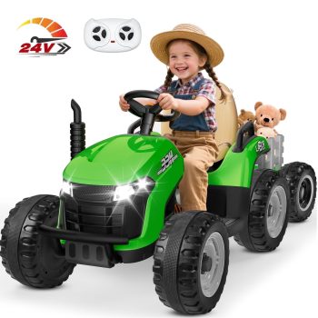 TOKTOO Powered Ride on Tractor Max 4.3Mph w/ EVA Tires, Tippable Trailer, Remote Control, Tractor Ride on Toy for Kids