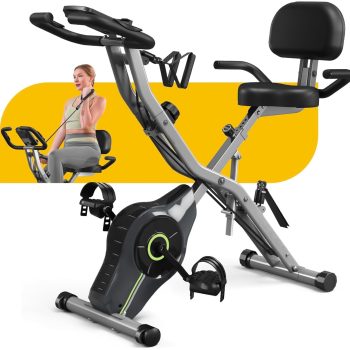 MITONOS Exercise Bike for Home,5 in 1 Foldable Stationary Bike for Seniors,16 Level Adjustable Magentic Resistance,Women Recumbent Bike with 330LB Capacity,Indoor Cardio Workout Bike with Backrest