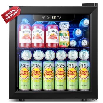 Auseo 1.3 Cu.ft. Mini Beverage Refrigerator Cooler - 55 Can &12 Bottle Mini Fridge with Double Glass Door, for Home/Bar/Office, Electronic Touch Control