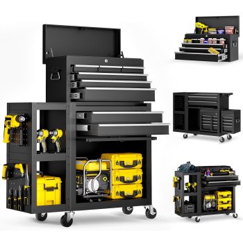 8 Drawer Rolling Tool Storage Cabinet with Side Cabinet, Metal Rolling Tool Chest with Wheels And Drawers, Detachable Top Tool Box, High Capacity Tool Storage Cabinet