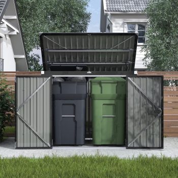 Clouddwell 3 x 5 FT Trash Can Storage 79 Cu Ft, Storage Shed Outdoor Metal Garbage Can Shed with Lockable Doors and Easy Lift Hinges, Black